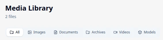 Медиатека организации в VARGATES Medical: фильтры «All», «Images», «Documents», «Archives», «Videos», «Models»